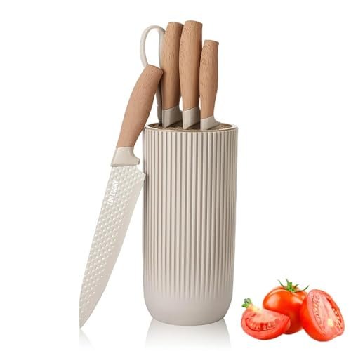 Knife Set, Wiztoynia 6-Piece Khaki Kitchen Knife Block Set
