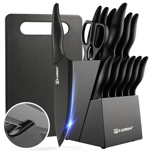 KATISUN 16 Pieces Kitchen Knife Block Set with Cutting Board