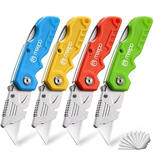 M MEEPO Box Cutter, 4-Pack Tough Folding Heavy Duty Knife