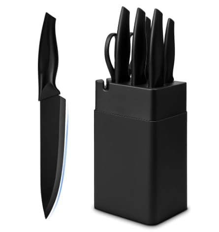 Kitchen Knife Set with Knife Block,7-Piece Kitchen Knife...