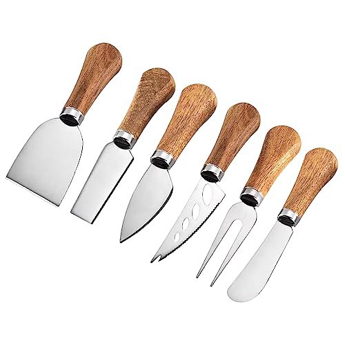 Guojanfon 6 Piece Cheese Knives Set with Acacia Wood Handles