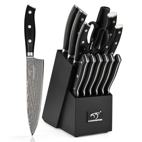 NANFANG BROTHERS Damascus Kitchen Knife Set 14 Pieces with...