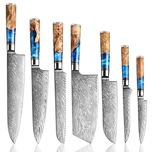 SENKEN 7-Piece Damascus Kitchen Knife Set - Tsunami...