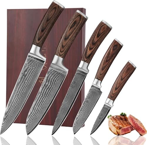 Wakoli EDIB 5-Piece Damascus Knife Set, Professional...