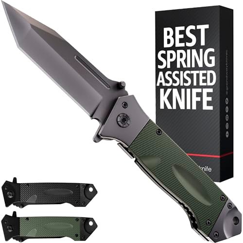 Spring Assisted Heavy Duty Pocket Knife for Men Tactical...