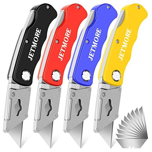 JETMORE 4 Pack Folding Utility Knife Box Cutter with Blades