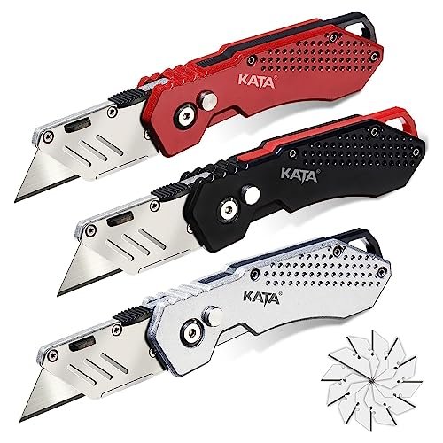 KATA 3-Pack Heavy Duty Box Cutter Folding Utility Knife