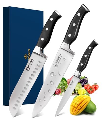 Brewin Professional Kitchen Knives, 3PC Chef Knife Japanese...
