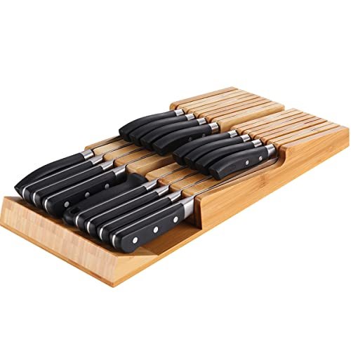 NIUXX Bamboo In-Drawer Knife Block Set for 16 Knives