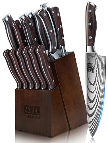 SHAN ZU Knife Set 16 pcs, Japanese Stainless Steel Block