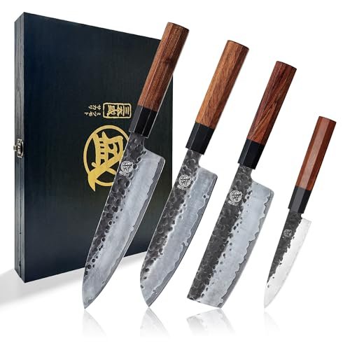 MITSUMOTO SAKARI Japanese Chef's Knife Set 4 Piece Hand...