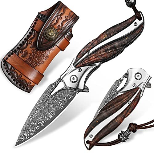 ALVELY Handmade Japanese VG10 Damascus steel Folding Pocket...
