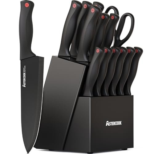 Knife Set, Astercook 15 Pieces Knife Sets with Sharpener...