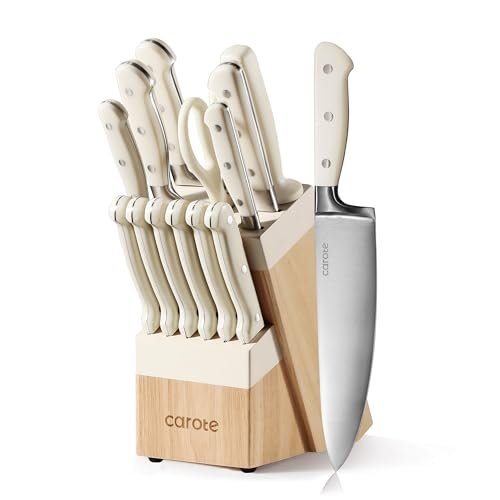 CAROTE 14 Pieces Knife Set with Block, Forged Stainless...