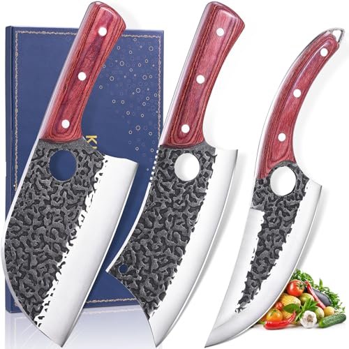 KITNATS Butcher Knife Set, 3PCS Hand Forged Serbian Meat...