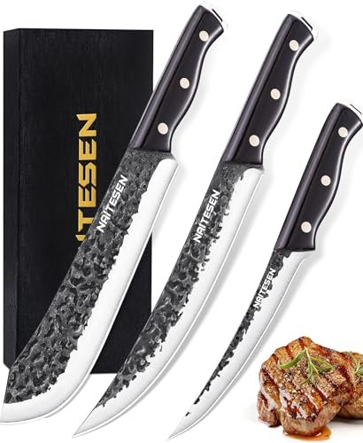 Naitesen Professional Butcher Knife Set 3, Bullnose Hand...