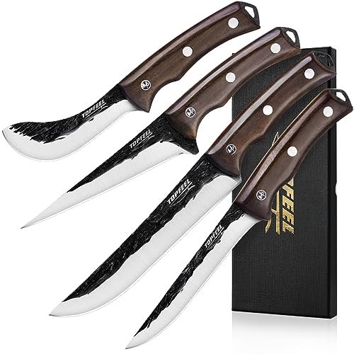 Topfeel 4PCS Hand Forged Butcher Knife Set for Meat Cutting