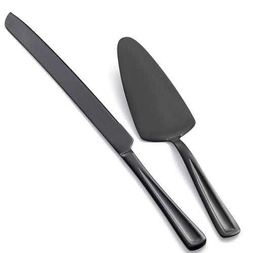 GoGeiLi Black Cake Knife and Server Set, 13-inch Stainless...