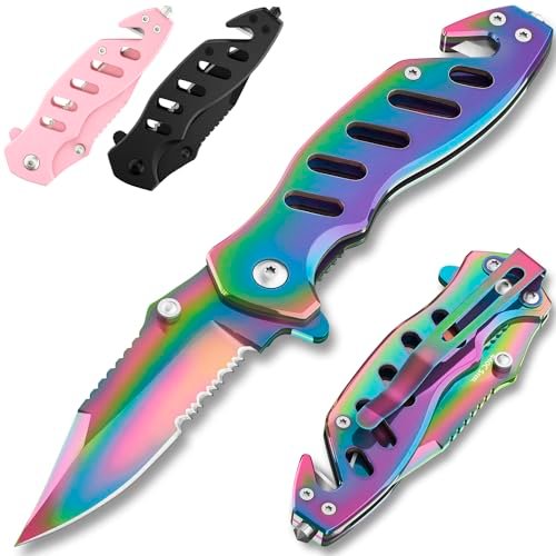 Legal Rainbow Pocket Knife with Glass Breaker and Seatbelt...