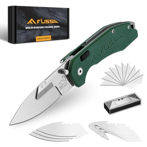 FLISSA Replaceable Blade Folding Knife, 3-in-1 Pocket...