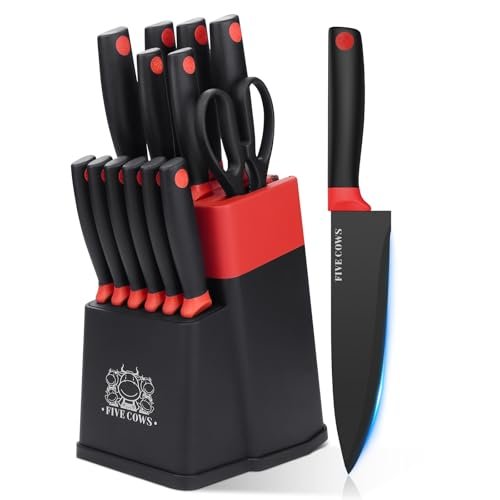 14 Pcs Kitchen Knife Block Set with Sharpener, German Steel