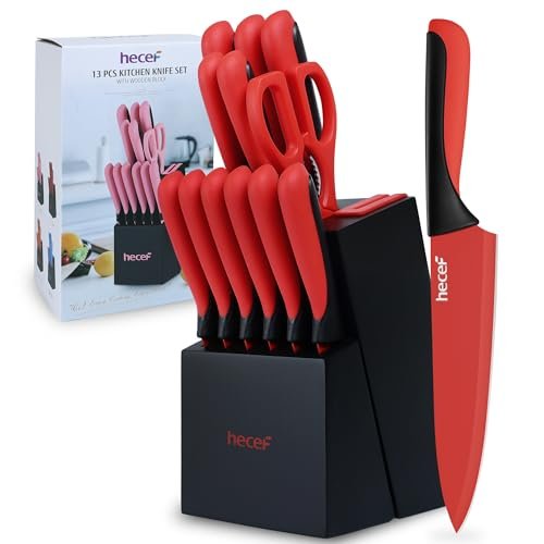 hecef 13 Pieces Kitchen Knife Set with Built-in Sharpening...