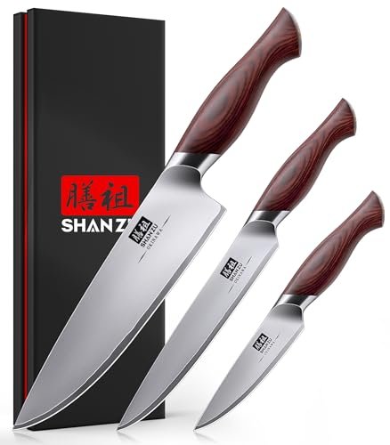 SHAN ZU Japanese Knife Set 3 PCs, High Carbon Steel