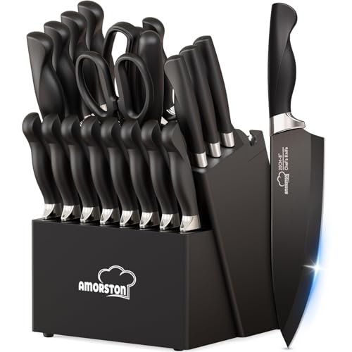 Knife Set, Amorston 21 Pieces Kitchen Knife Block with...