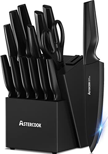 Astercook Knife Set, Kitchen Knife Set with Built-in...