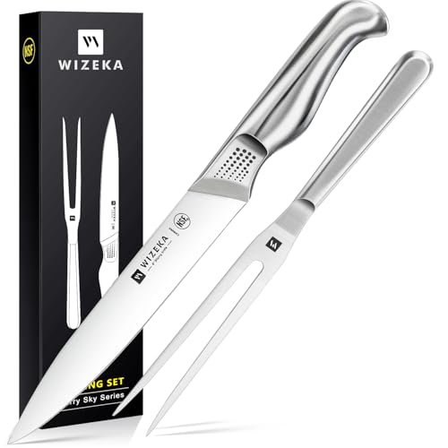 WIZEKA 8-inch Turkey Carving Knife Set 2 Piece with Fork