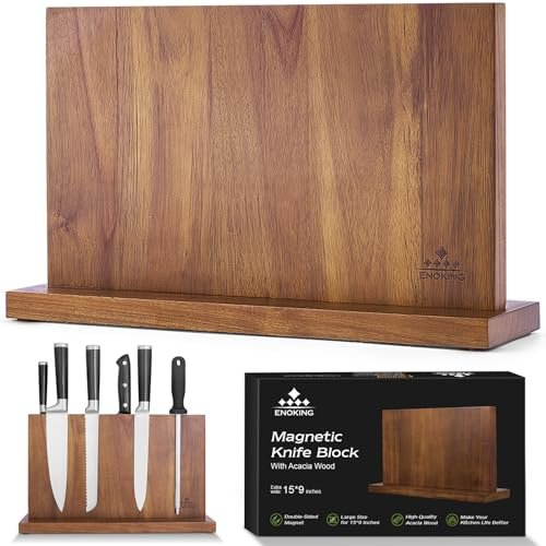ENOKING Extra Large Magnetic Knife Block, 15.2-In Acacia...