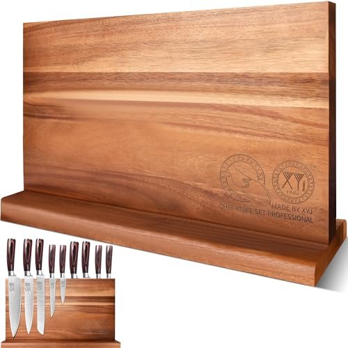 XYJ Extra Large Magnetic Knife Block Acacia Wood Holder