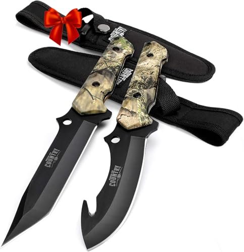 Mossy Oak Fixed Blade Hunting Knife Set, 2-Piece Yellow Camo