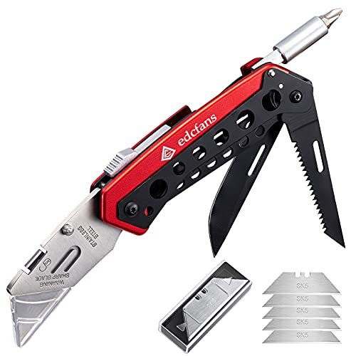 edcfans Folding Utility Knife Box Cutter with 5 Razor Blades