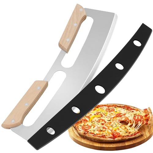 Gicyiit Pizza Cutter Rocker Blade with Wooden Handle and...