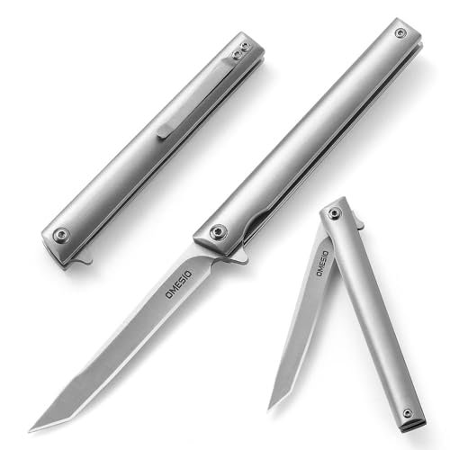 Slim Pocket Folding Knife Omesio, 3.39” Tanto Blade Liner...