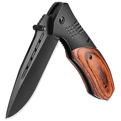 KEXMO Pocket Knife for Men - Sharp Wood Handle Blade