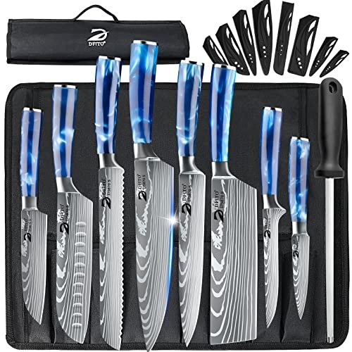 Dfito Chef Knife Sets with Roll Bag, 9 Piece Set