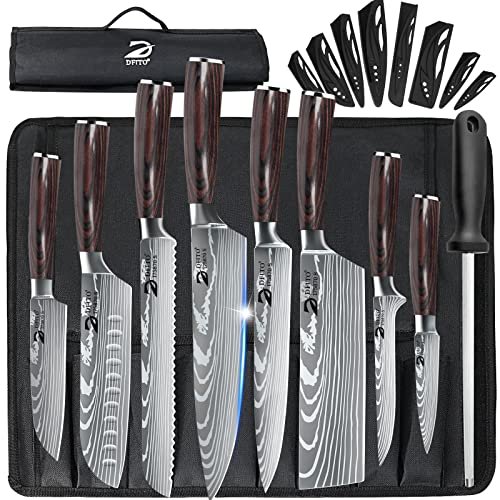 Dfito Chef Knife Sets with Roll Bag, 9 Piece Set