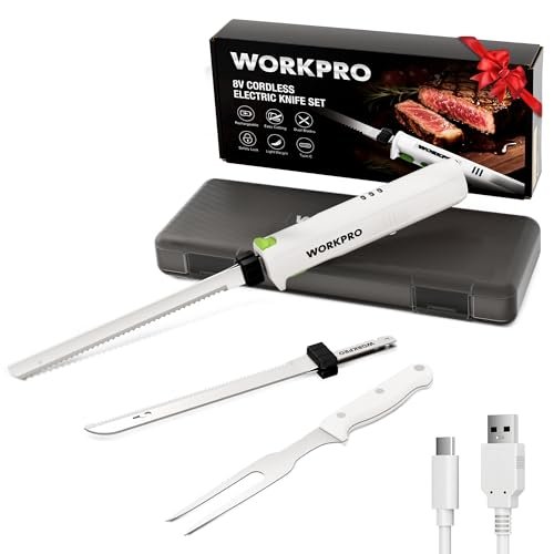 WORKPRO Electric Knife for Meat Slicing, Cordless Turkey...