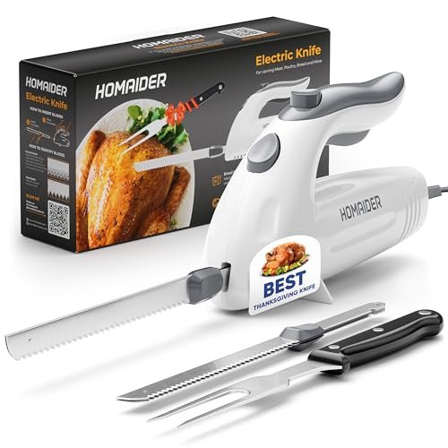 Homaider Electric Knife for Meat Slicing, Turkey, and Bread