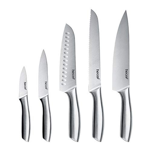 hecef Silver Kitchen knife set of 5, Satin Finish Blades