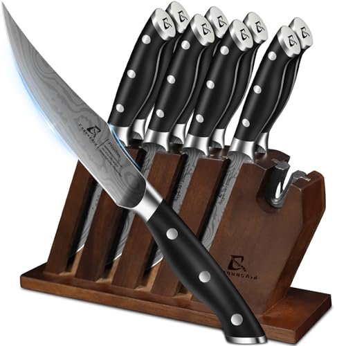 CoquusAid Steak Knives Set of 8 with Built-in Sharpener...