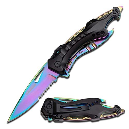 Tac-Force Folding Pocket Knife, 3.25-inch Serrated Rainbow...