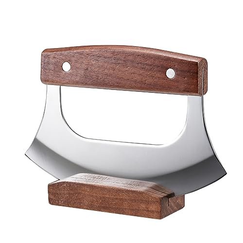 Coowolf Ulu Knife - Sharp Rocker Mezzaluna with Walnut...