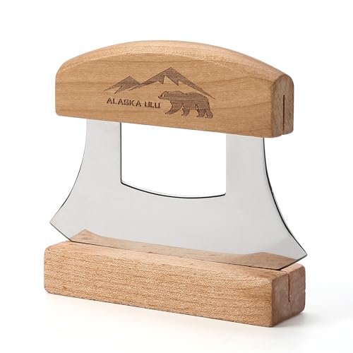 WIUCYS 5inch Alaskan Mezzaluna Ulu Knife, Salad Chopper...