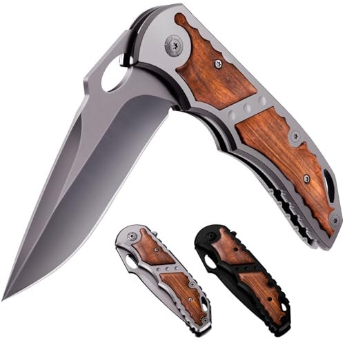 Pocket Knife for Men - 5Cr15MoV Sharp Wood Handle 97010