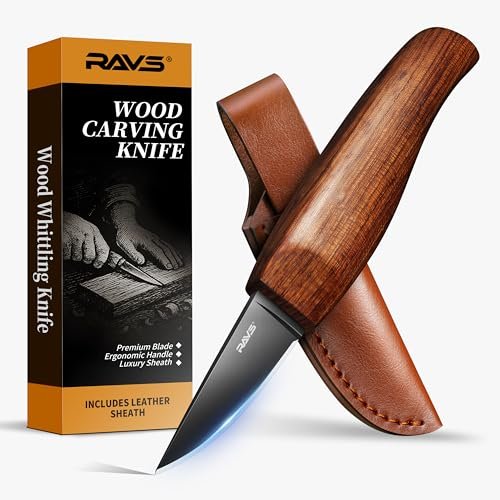 RAVS Whittling Knife with Leather Sheath, High Carbon Steel...