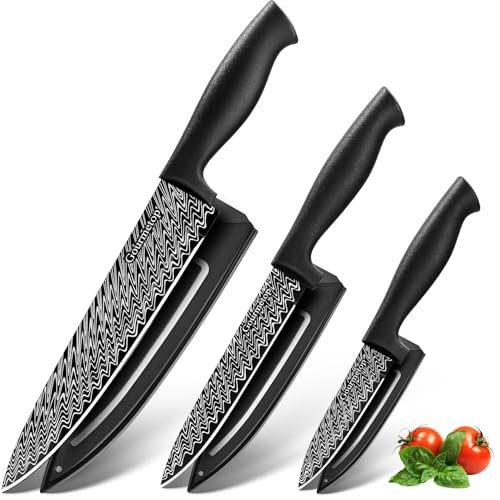 Gourmetop Kitchen Knife Set with Cover 3 Piece Black