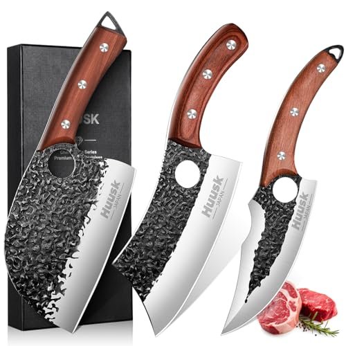 Huusk Butcher Knife Set Hand Forged Serbian 3-Piece Chef...